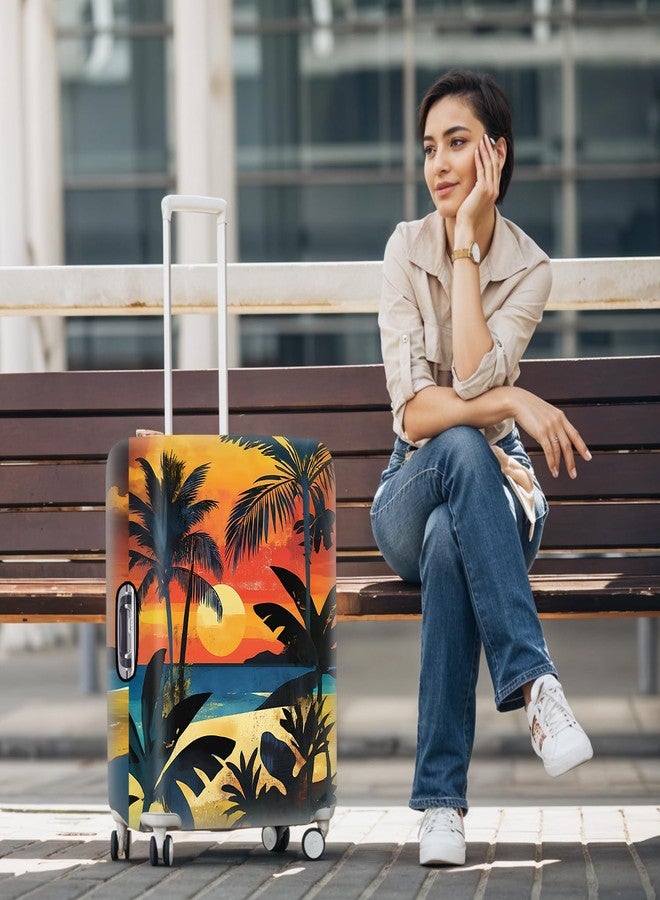 THISFIND Tropical Sunset Luggage Cover - Stretchable Suitcase Protector with Beach, Palm Tree & Sunset Design - Fits 28-30 Inch Luggage - Durable & Scratch-Resistant Travel Cover with Zipper Access,L - Image 2